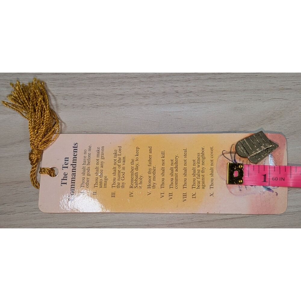 Vintage Ten Commandments Laminated Bookmark Gold Tassel Christian Religious